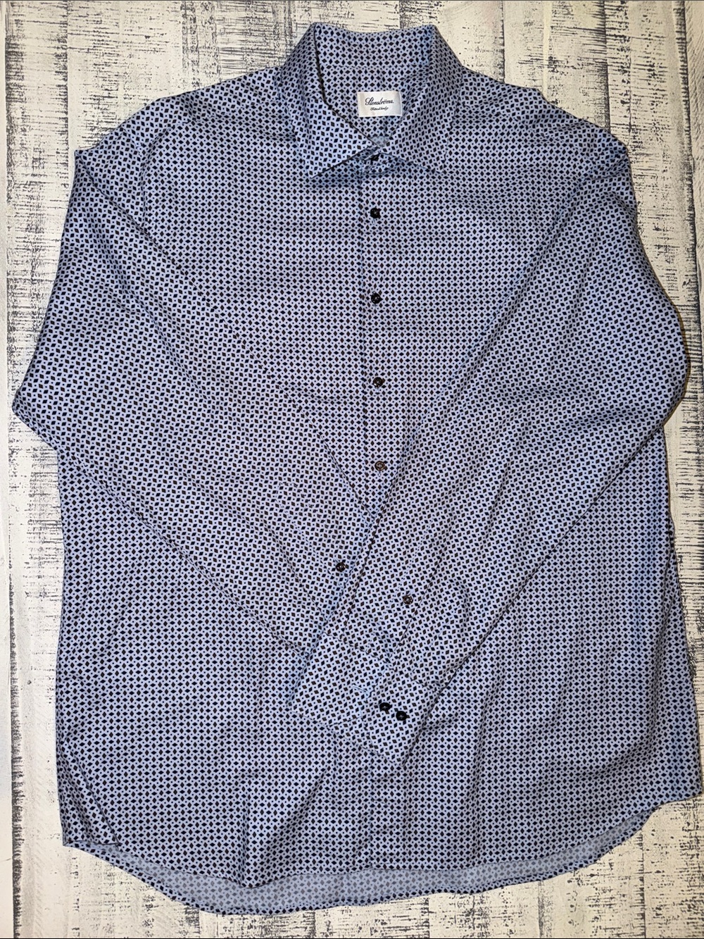 Stenströms Men’s Light Blue Print Long-Sleeve Dress Shirt